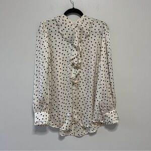Laura Women's 2X Puff Sleeve Ruffled Blouse Cream Coloured With Black Polka Dots